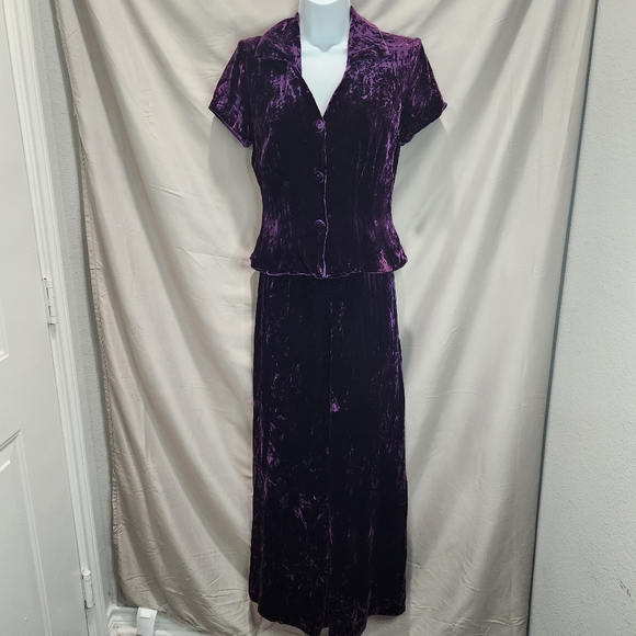 Watters and Watters Vintage 80s Luxurious Crushed Purple Velvet Pantsuit Set - Picture 1 of 14